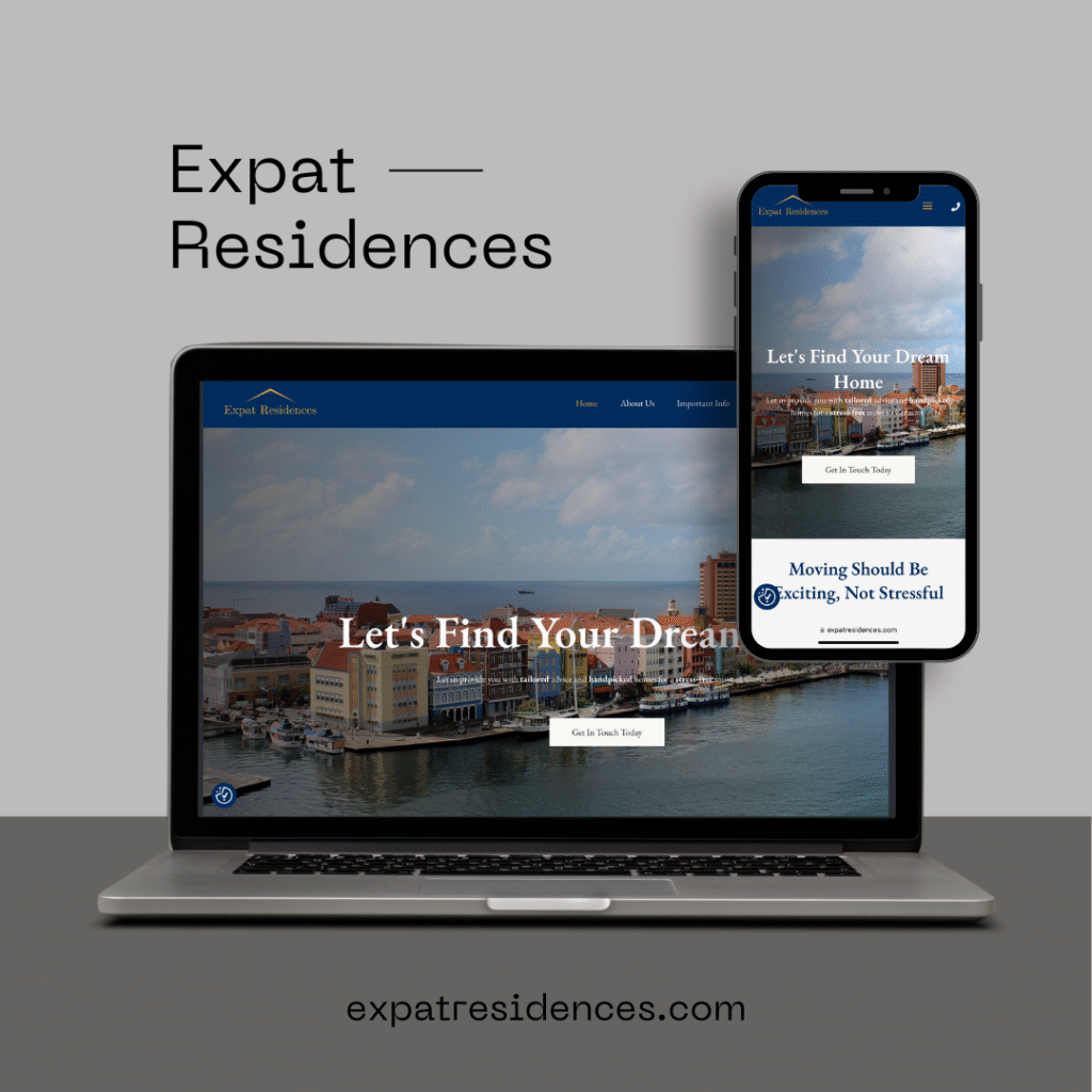 Website mockup of Expat Residences created by TJP Advertising for a real estate company in Curaçao